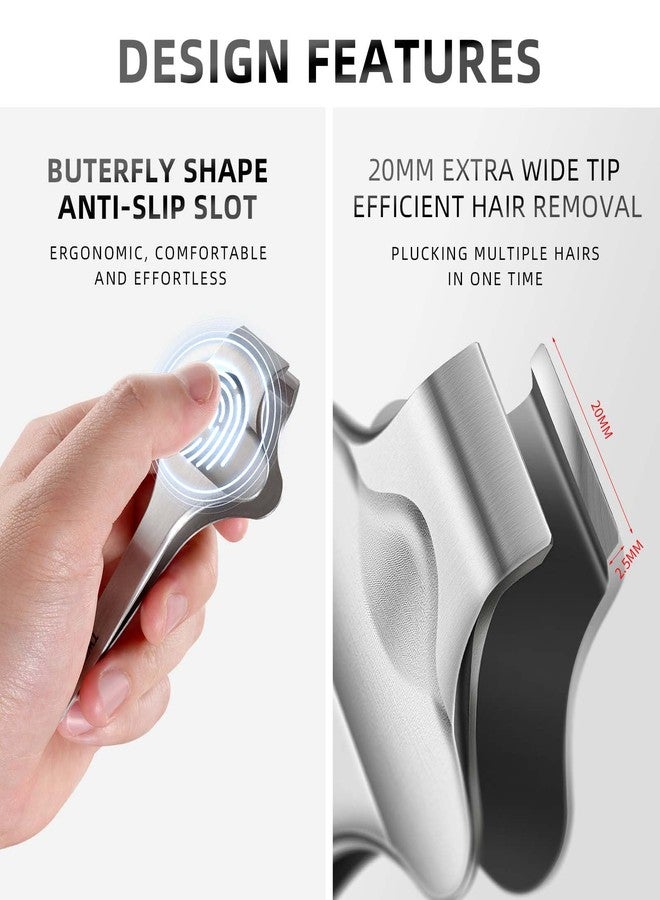 AUSOMTEK 20mm Precision Butterfly Tweezers for Beard, Eyebrows, Facial & Ingrown Hair - Wide Tip, Stainless Steel - Hair Removal Tool with Anti-Slip Slot & Case - for Men & Women - Image 4